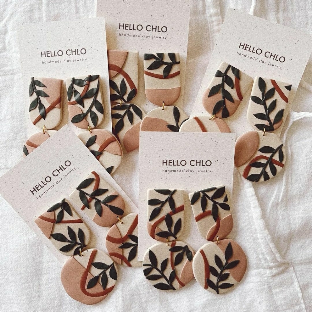 Statement Polymer Clay Earrings Abstract Foliage